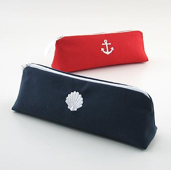 nautical cosmetic brush bag with embroidered icon by Objects of Desire