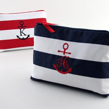 personalized initial anchor cosmetic bag - large size