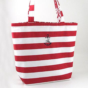 nautical tote bag with embroidered anchor initial monogram