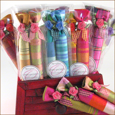 French lavender silk plaid stick sachets by Objects of Desire